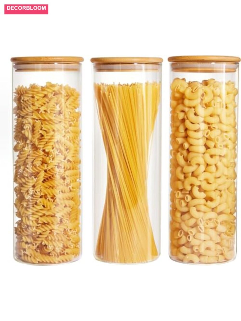 Set of 3 Glass Food Storage Jars with Bamboo Lid 2.34 Qt Each